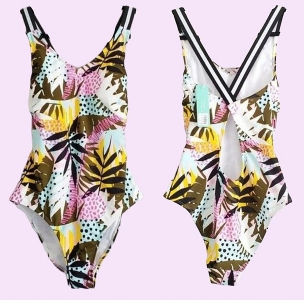 Sporty Tropical, Funky Jungle Print Swimsuit 1pc Large